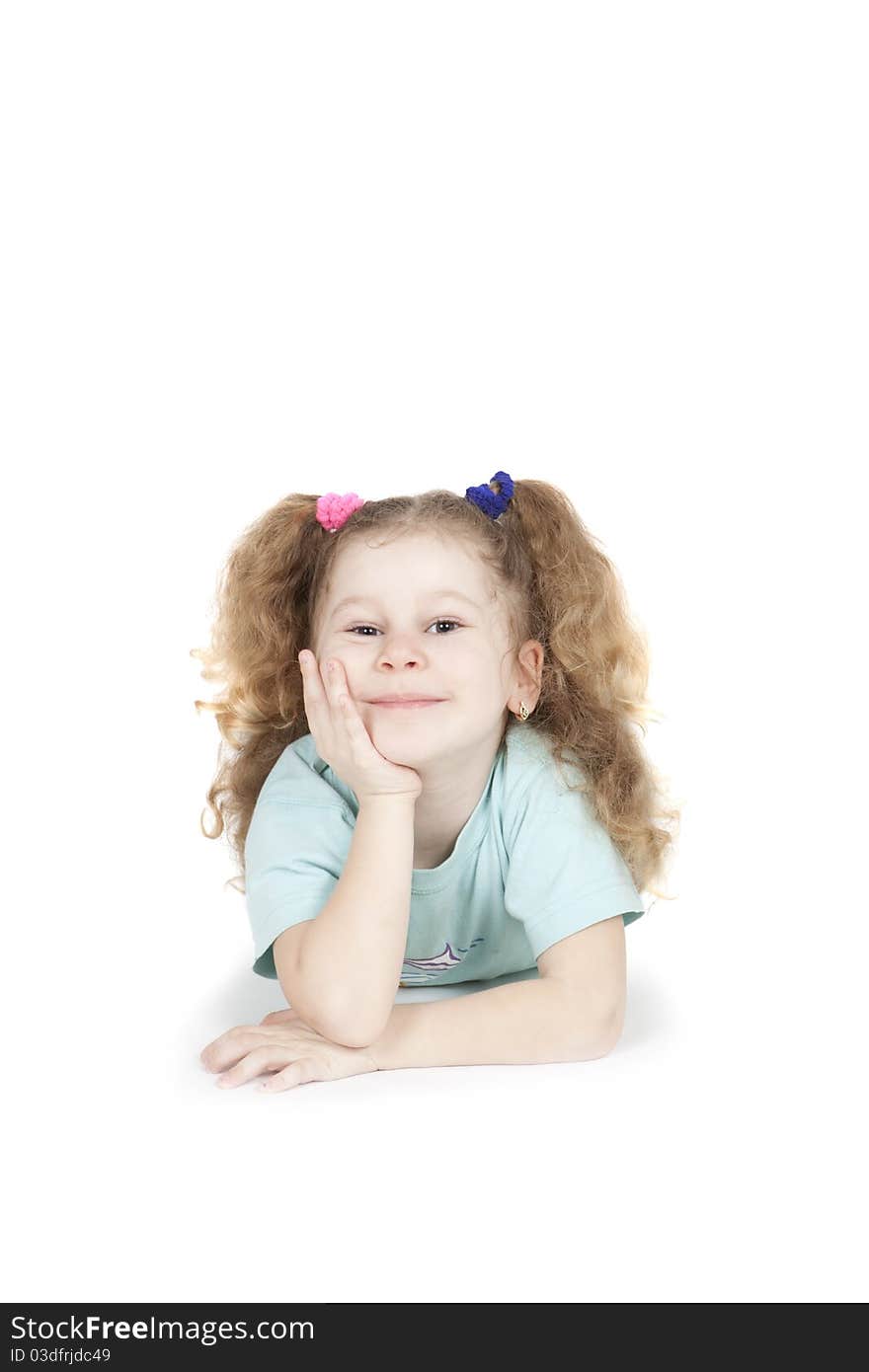 Little funny girl on white background studio shot. Little funny girl on white background studio shot