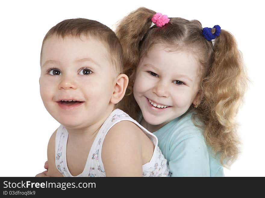 Boy and girl on the white background