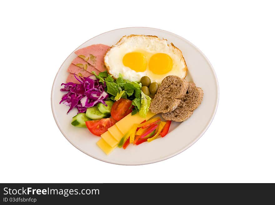 Breakfast in a plate isolated on white background