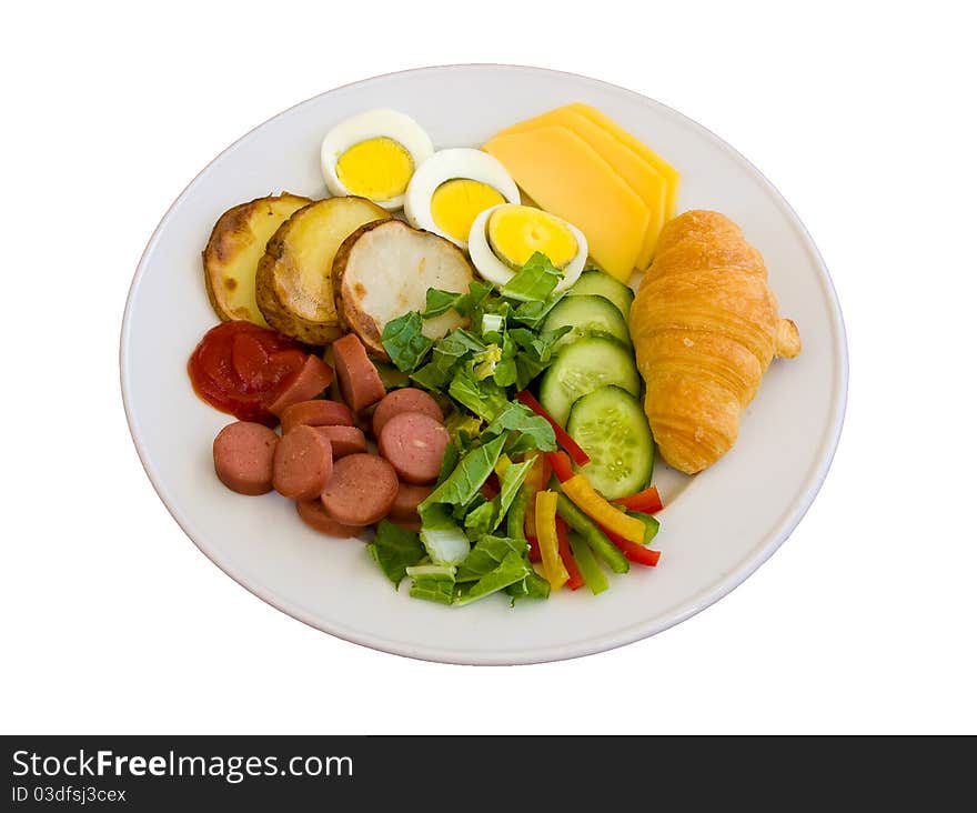 Breakfast in a plate isolated on white background