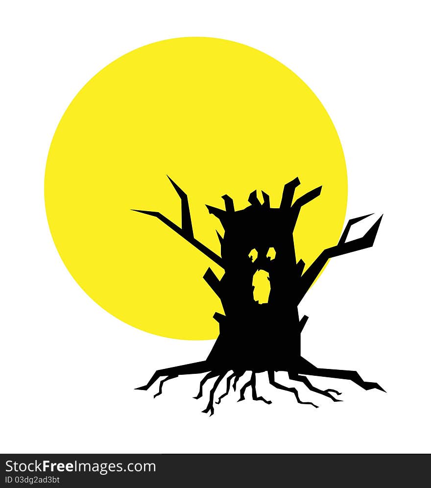 Full Moon And Tree Character Illustration. Full Moon And Tree Character Illustration