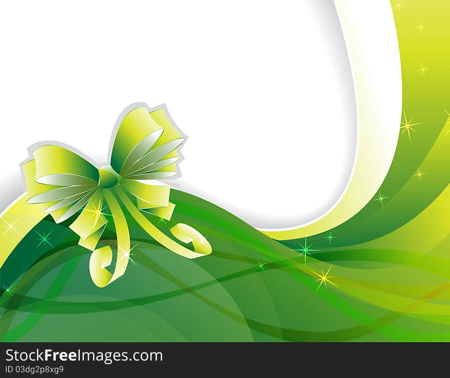 Iridescent green wavy background with a bow. Iridescent green wavy background with a bow