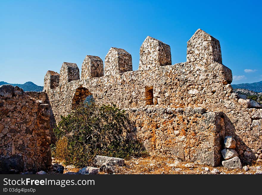 Ancient ruins of Byzantine fortress in Burch bay nea Simena village. Lycia. Turkey. 2010.