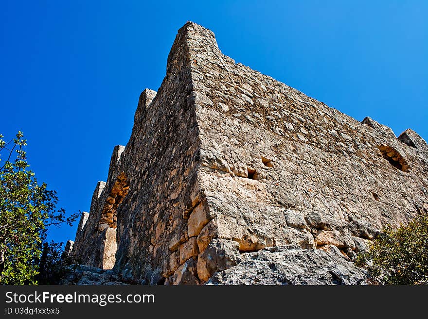 Ancient ruins of Byzantine fortress in Burch bay nea Simena village. Lycia. Turkey. 2010.