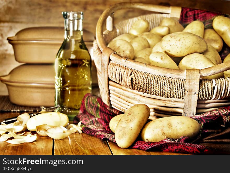 Still life of potatoes in a basket