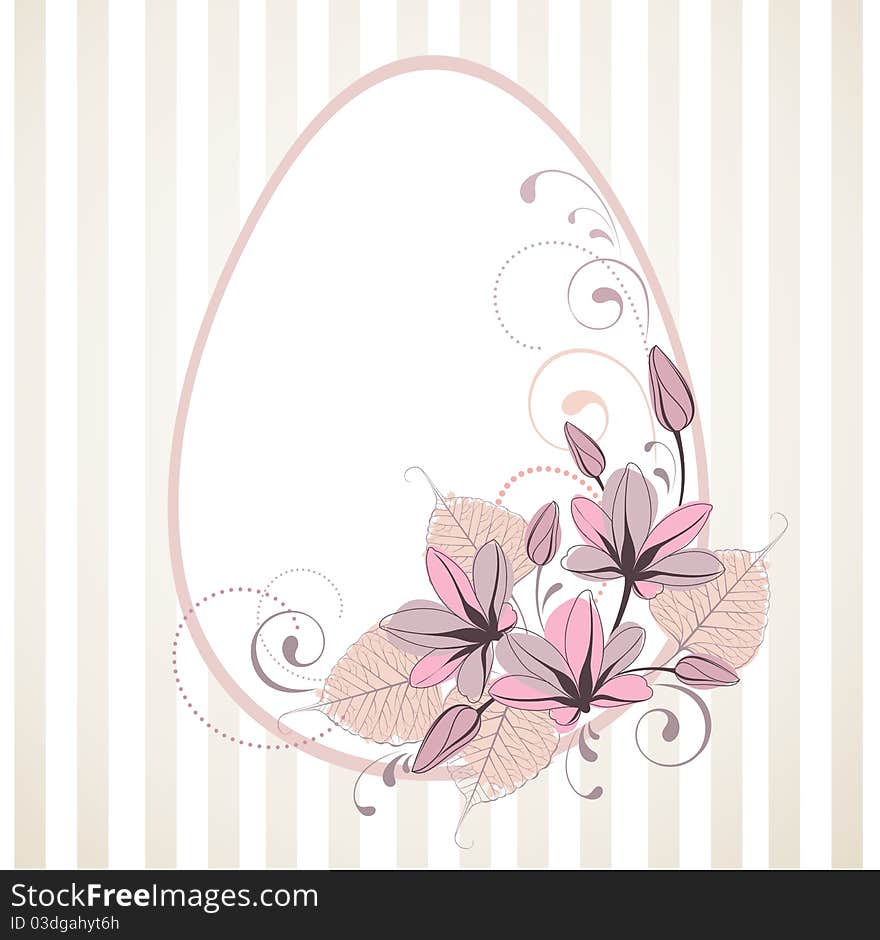 Stylized easter frame with egg and flowers