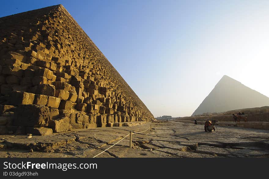 The Pyramids in Giza on a beautiful sunny day. The Pyramids in Giza on a beautiful sunny day