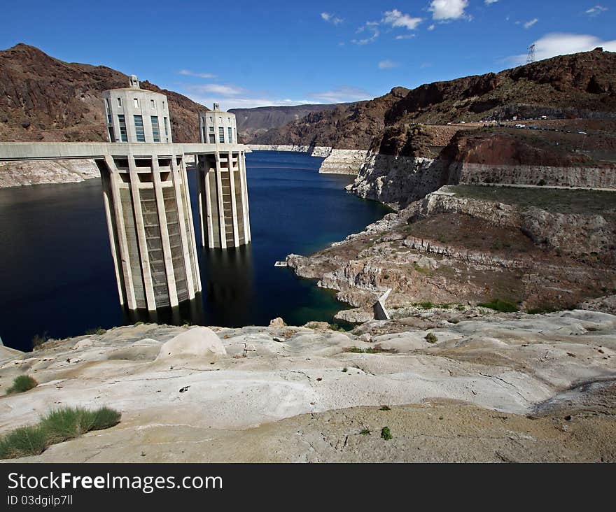 Hoover Dam Water Intake Towers And Low Water Marks