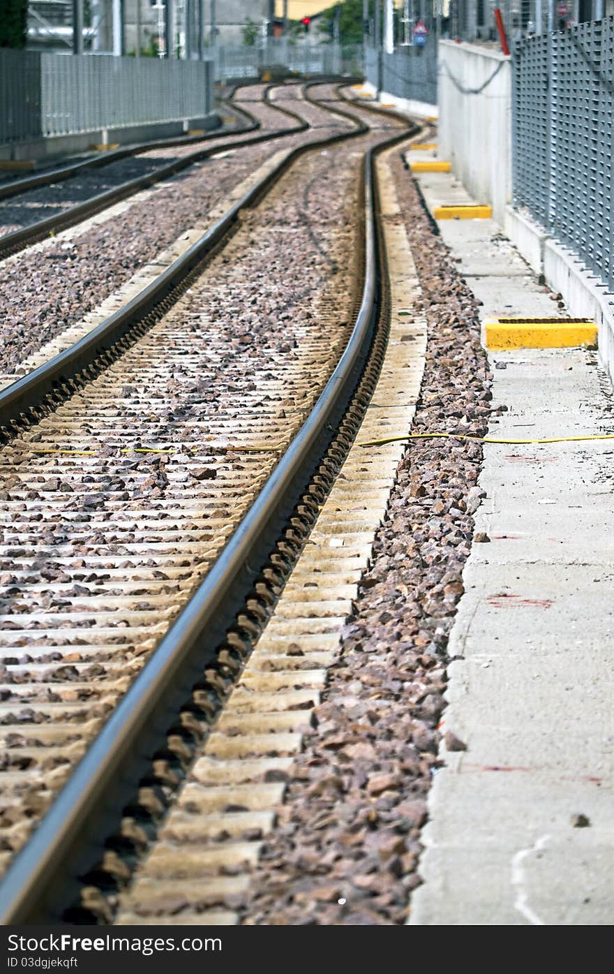 Railways track in mass trasportation environment. Railways track in mass trasportation environment