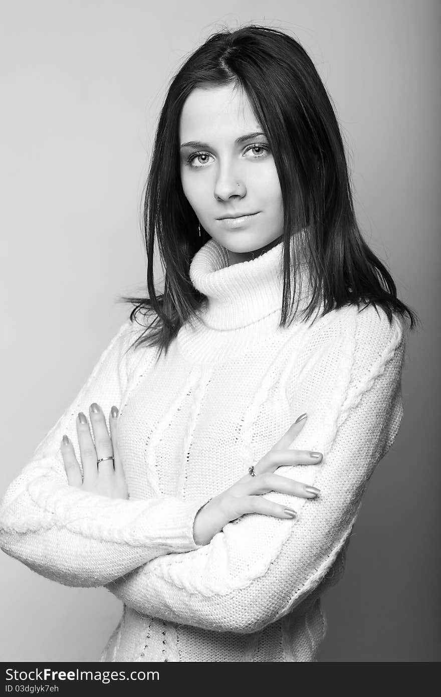 Portrait of a beautiful female model on white background