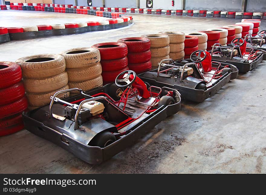 Row of carts, ready to start. Row of carts, ready to start