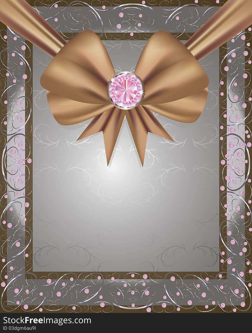 Frame with a brown ribbon and diamonds. Frame with a brown ribbon and diamonds