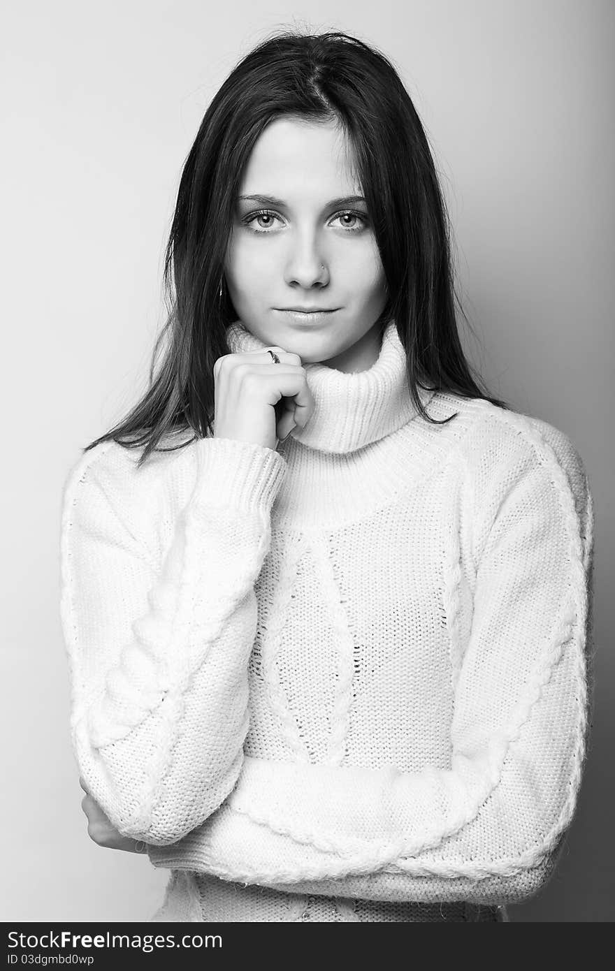 Portrait of a beautiful female model on white background