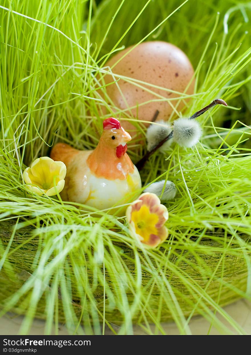 Easter Eggs in basket with green grass