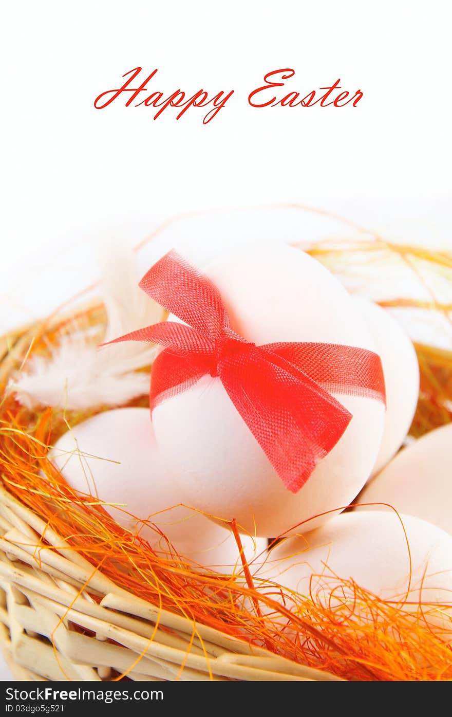 Easter still-life. Eggs in a basket.