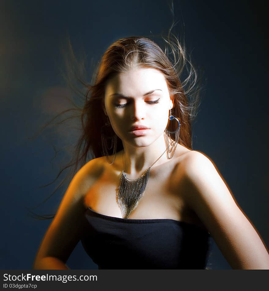 Beautiful lady with long brown hair. Portrait