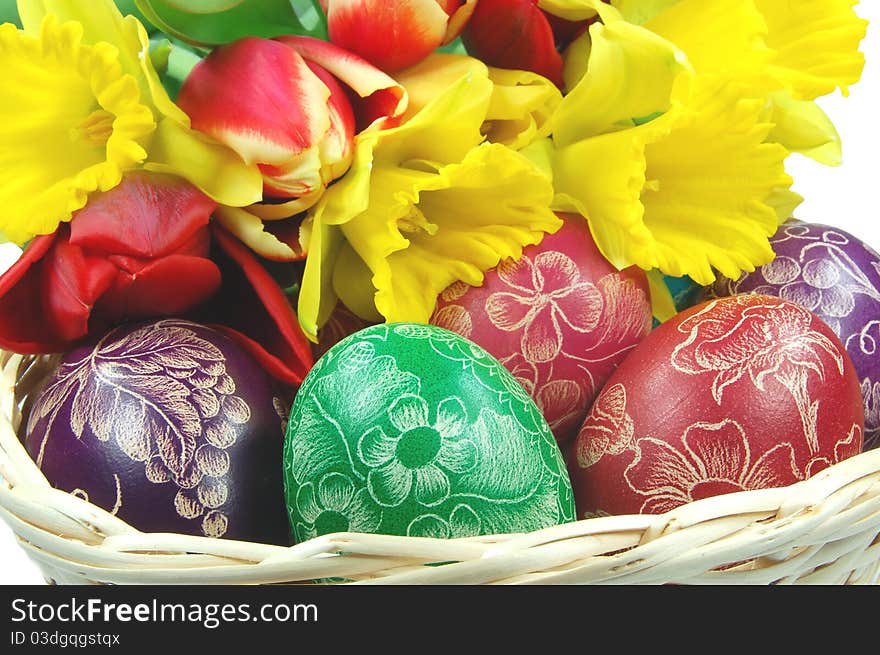 Traditional scratched hand-made Easter eggs from Poland