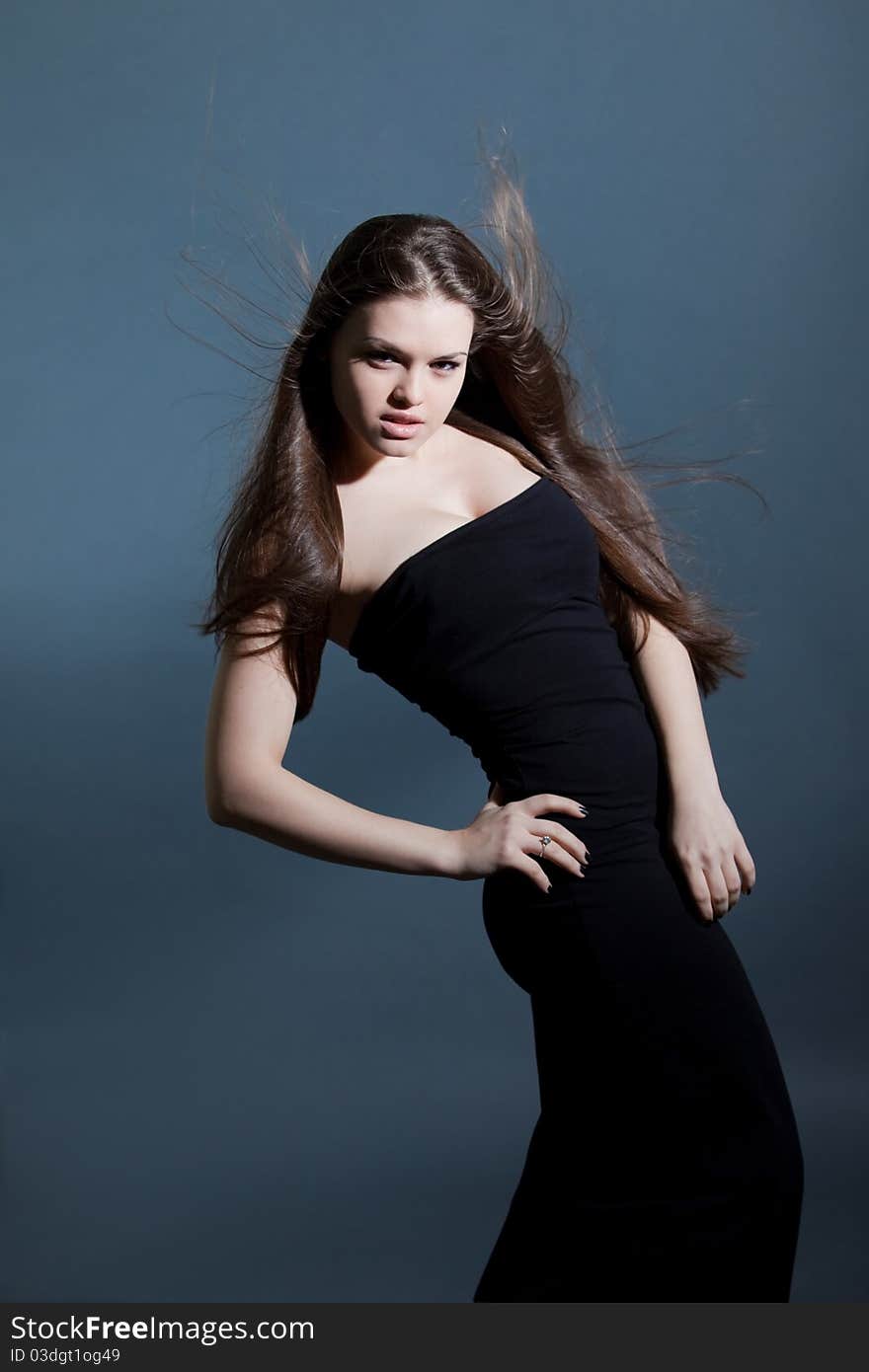 Beautiful lady with long brown hair. Portrait