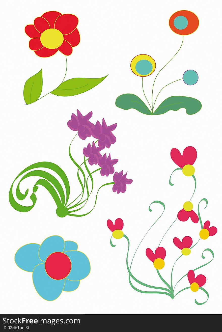 Multicolored flowers on a white background. Multicolored flowers on a white background.