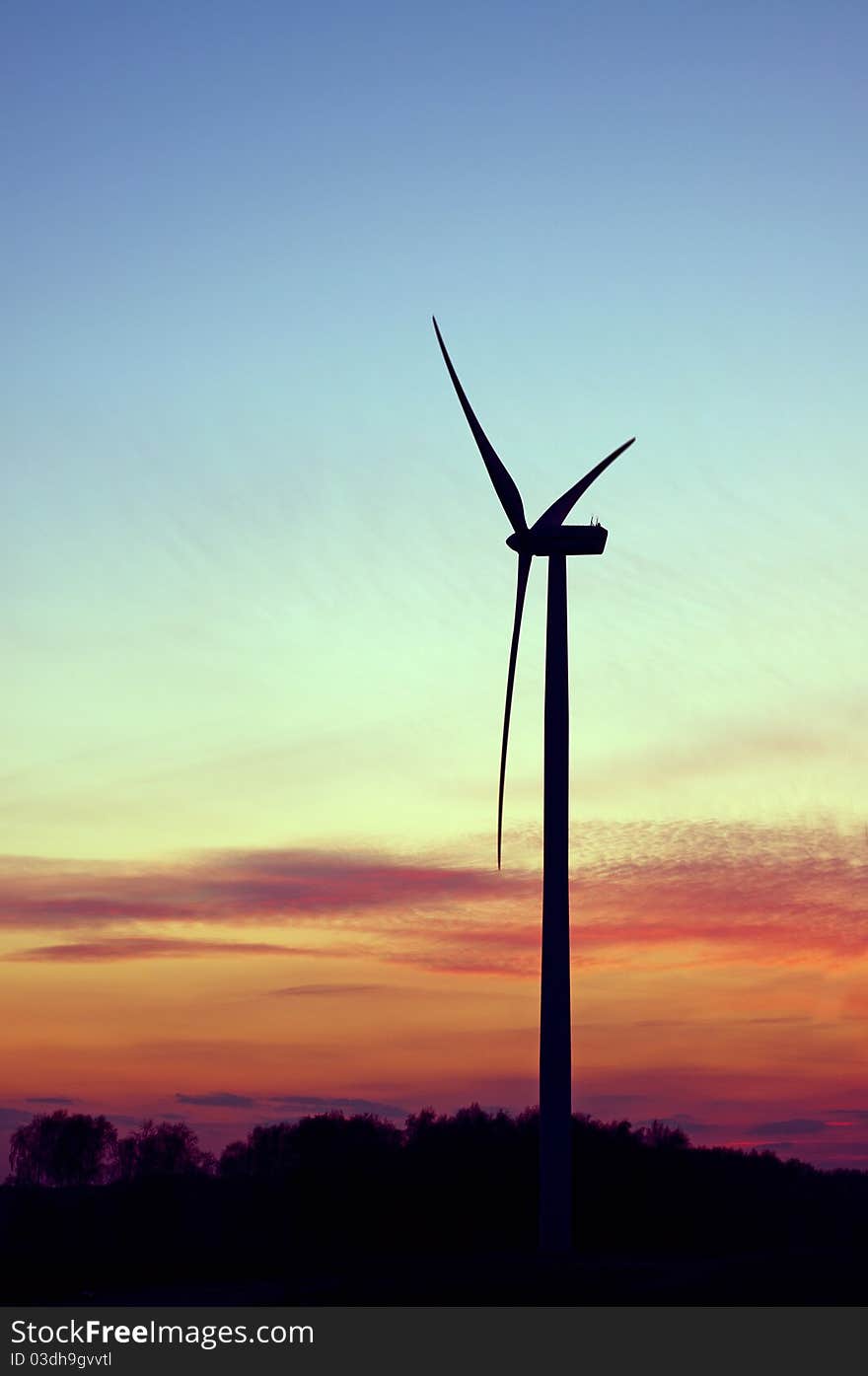 Wind farm at sunset