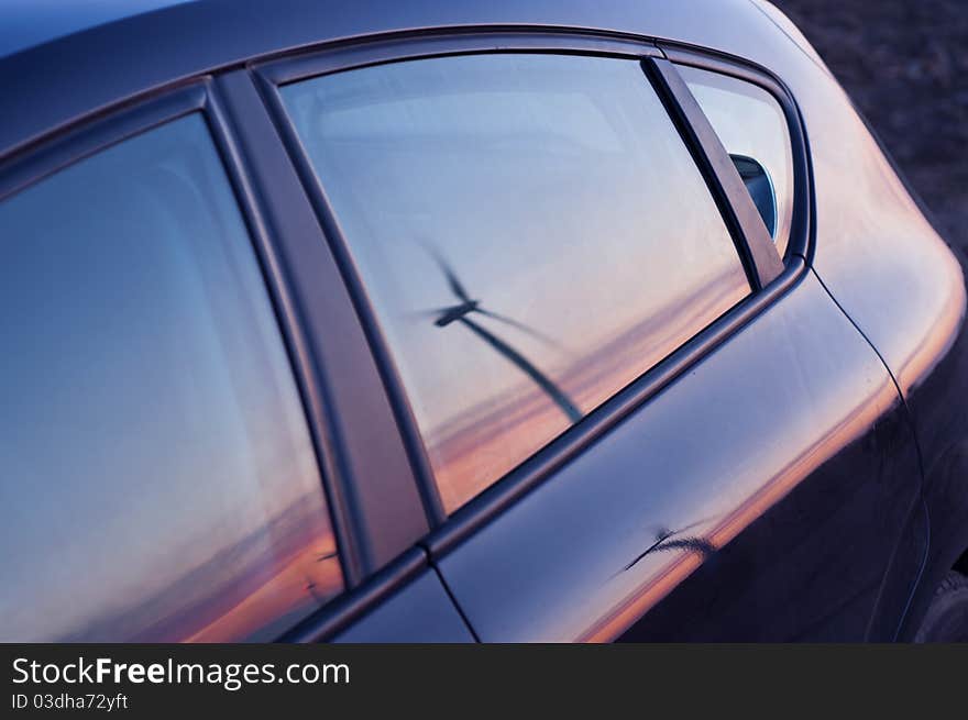 Wind farm at colorfull sunset. Wind farm at colorfull sunset