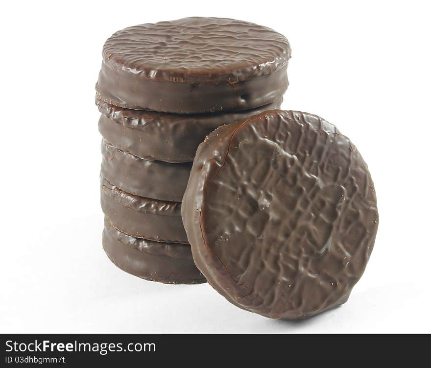 Chocolate cookies isolated on white background