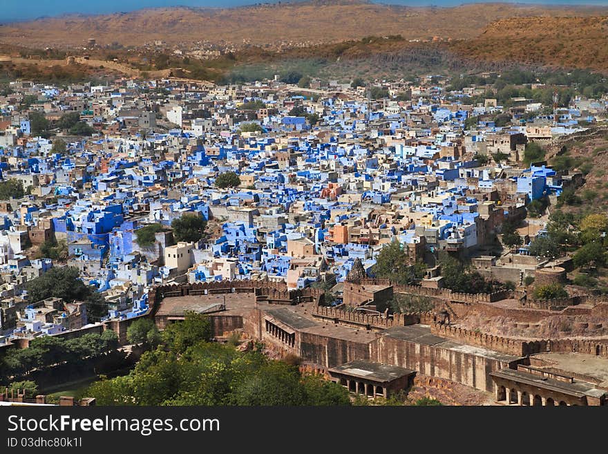 A view of the Blue City in Jodhpur, India.