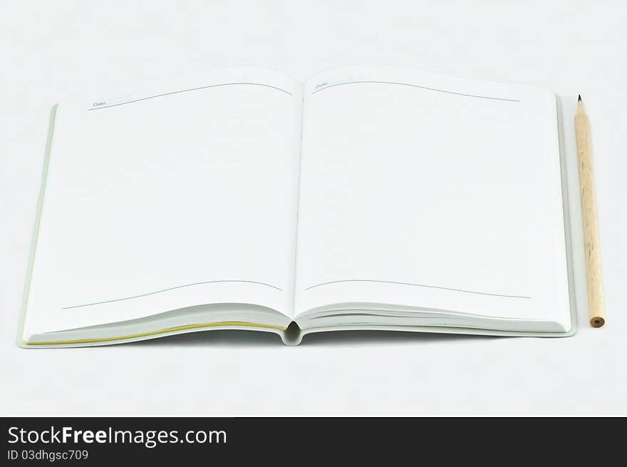 Book and Pencil isolated on white background.