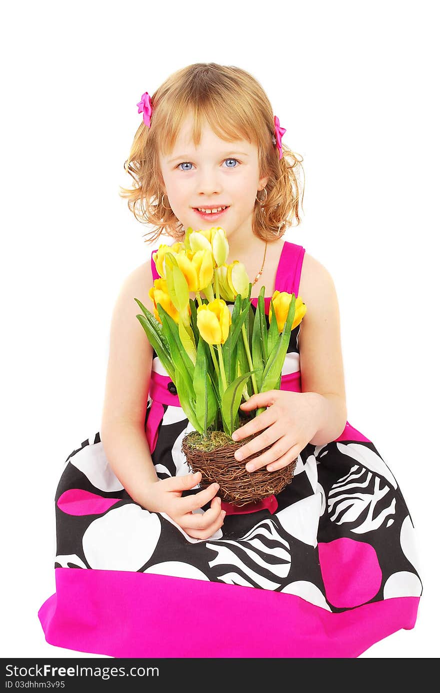 Little Girl With Spring Flowers.