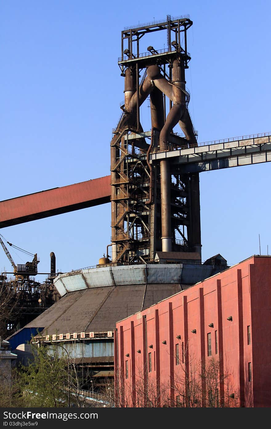 Disused steelmaking plant in the blue sky