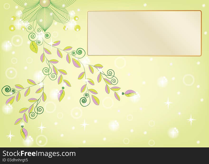 Green background decorated with a floral composition and shimmer. Green background decorated with a floral composition and shimmer