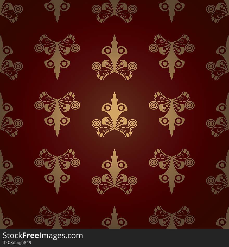 Seamless Pattern Gold composition on burgundy background