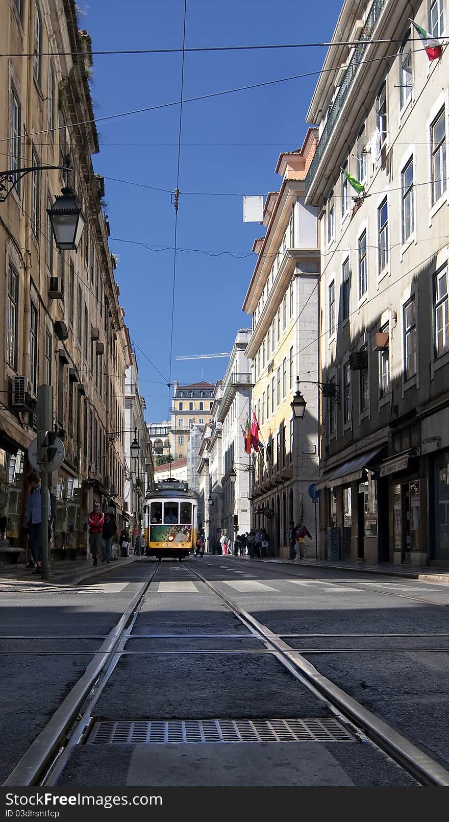 Tram in the Lisbon street. Tram in the Lisbon street