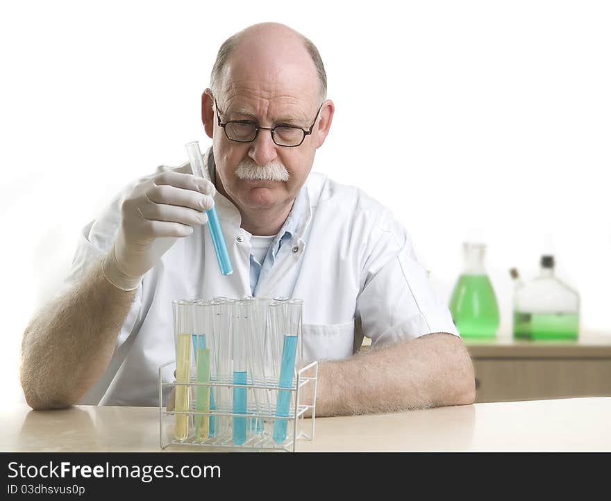 Scientist working with chemicals isolated