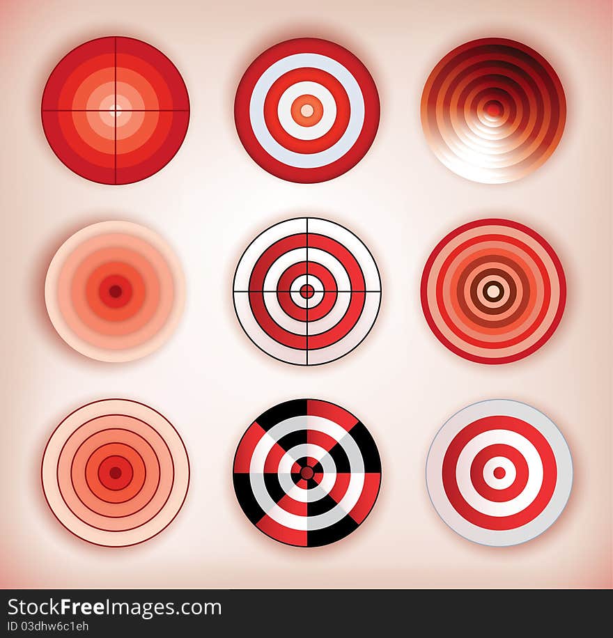 Set of different isolated dartboards. Set of different isolated dartboards