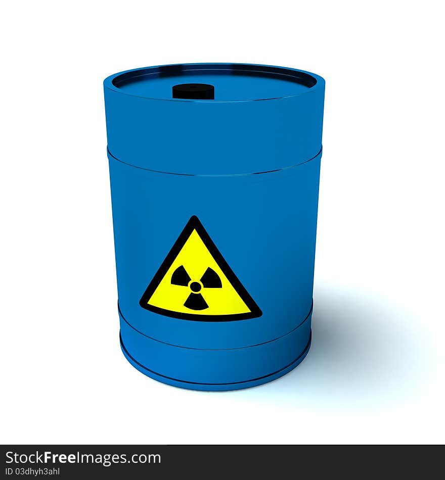 3d blue barrel radioactive waste isolated on white