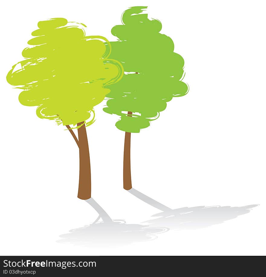 Two green abstract tree with shadows. Two green abstract tree with shadows