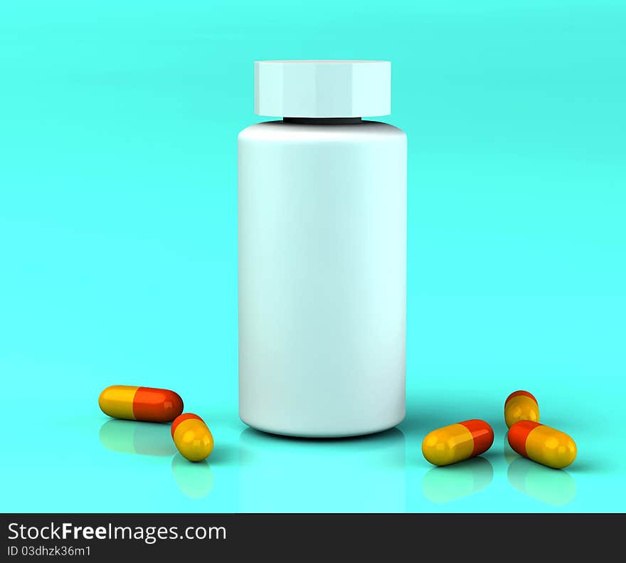 3d white medicine bottle container with capsules