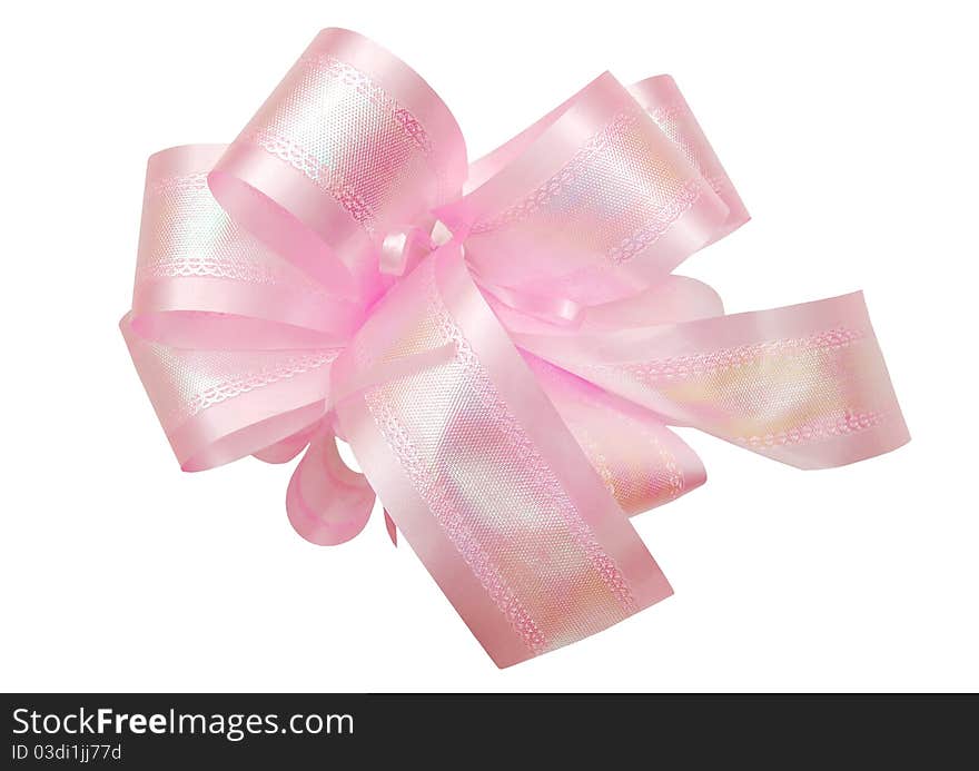 A handmade pink bow on white. A handmade pink bow on white