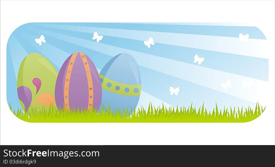 Colorful easter banner with eggs over field