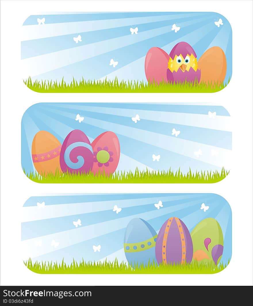 Set of 3 colorful easter banners