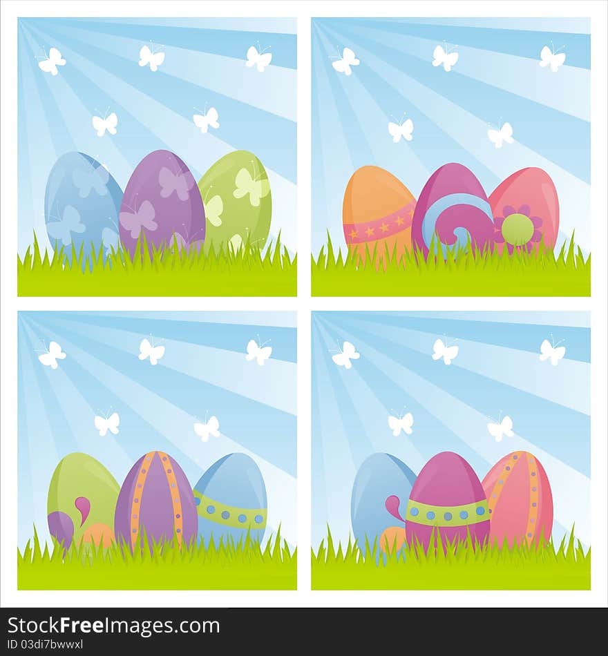 Set of 4 colorful easter backgrounds