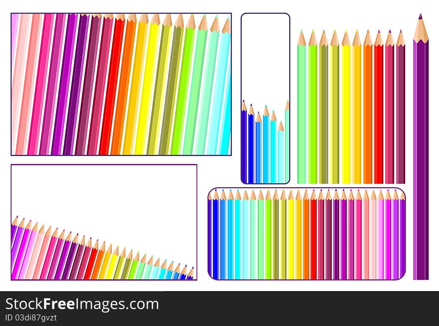 Banners and backdrops with colored pencils in vector