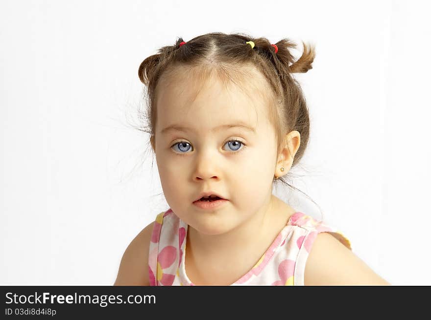 Portrait of the child close up on the isolated white background