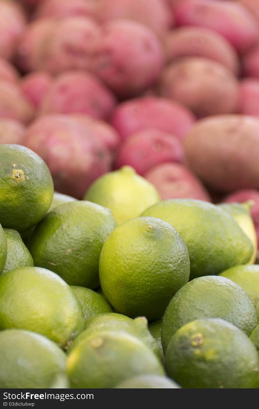 Close up on some lemons on the street market's table.