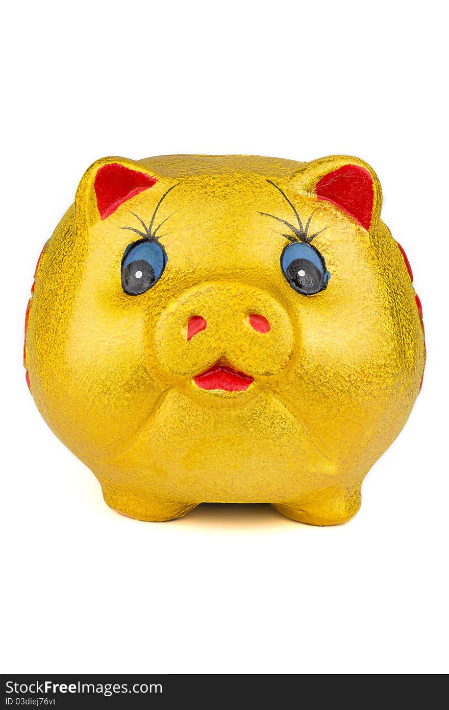 Golden piggy bank isolated on white background.