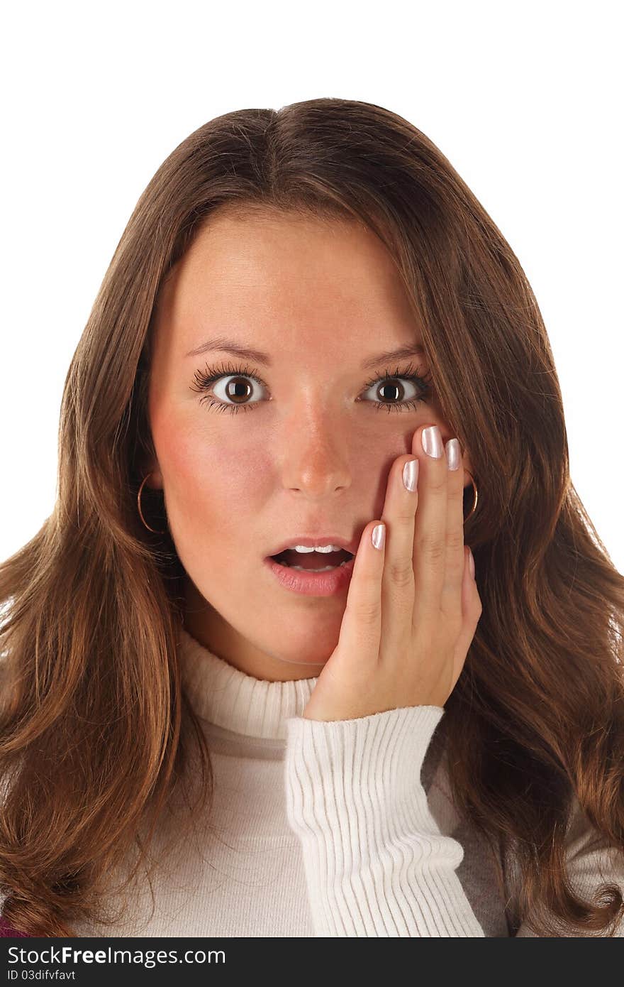 Close up portrait of surprised girl (isolated)