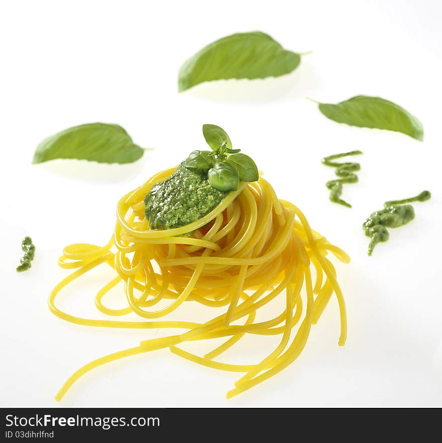 Italian sauce pesto with spaghetti. Italian sauce pesto with spaghetti