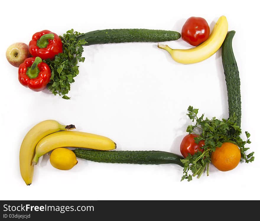 Vegetable and fruit framework on the white