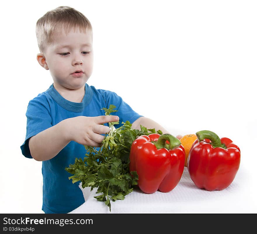 Vegetables and fruit it are a healthy food of children.